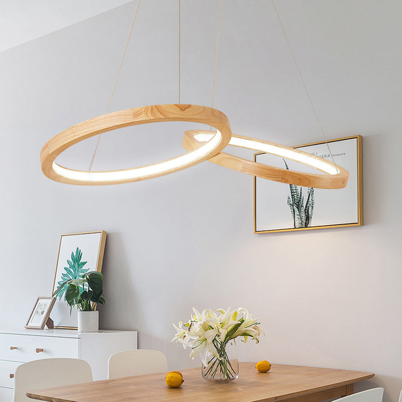 Wood Double-Ring Pendant Light Dining Room Modern Simple Chandelier in Beige Clearhalo 'Carpenter Chandeliers' 'Ceiling Lights' 'Chandeliers' 'Industrial' 'Modern Chandeliers' 'Modern' Lighting' 187853