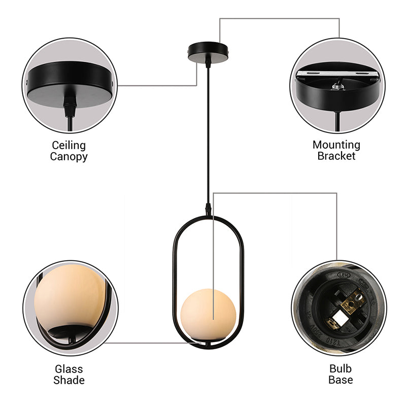 Taavita Pendant Lighting Modern Black/Gold Hanging Ceiling Lamp with White Glass 1/2 Lights for Bedroom