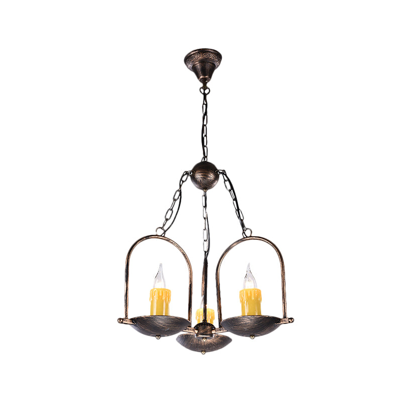 Taavita Three-Light Candle Chandelier Vintage Metal Ceiling Pendant in Bronze for Dining Room 15-19 Inches