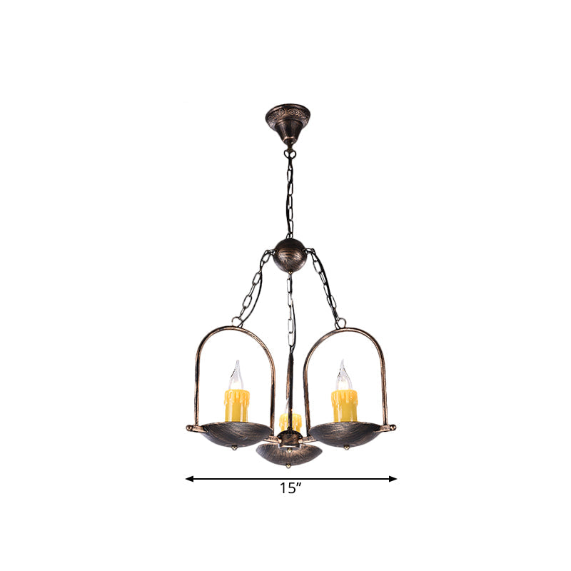 Taavita Three-Light Candle Chandelier Vintage Metal Ceiling Pendant in Bronze for Dining Room 15-19 Inches