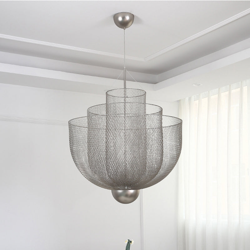 Wire Mesh Bowl Chandelier Light LED Post Modern Hanging Pendant Light in Gold/Silver Gold Clearhalo 'Ceiling Lights' 'Chandeliers' 'Modern Chandeliers' 'Modern' Lighting' 1886131