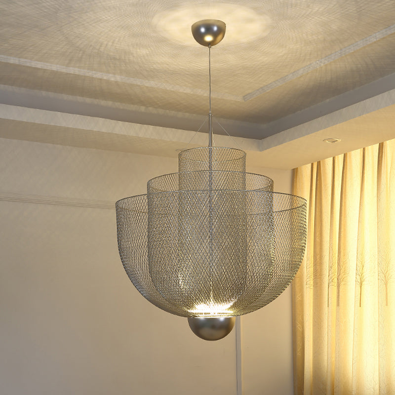 Taavita Wire Mesh Bowl Chandelier Modern Hanging Pendant Light - Lightweight LED Post Pendant Light in Gold/Silver