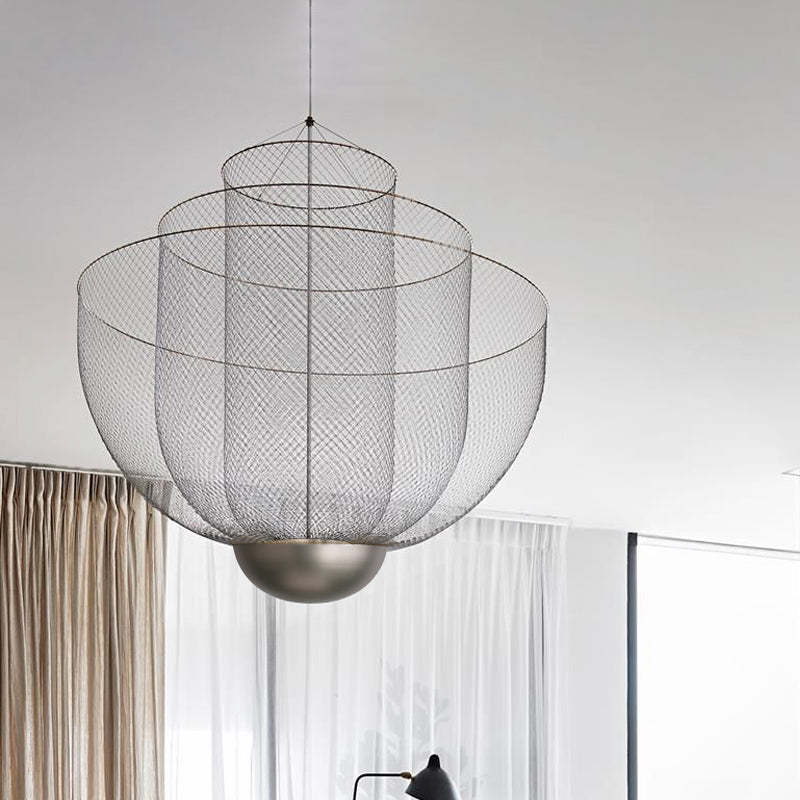 Taavita Wire Mesh Bowl Chandelier Modern Hanging Pendant Light - Lightweight LED Post Pendant Light in Gold/Silver