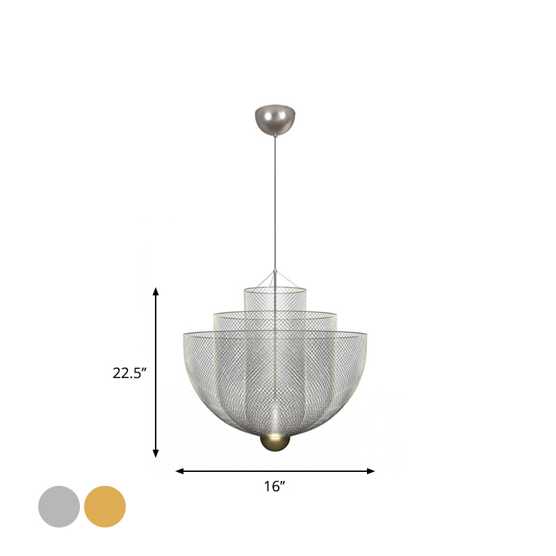 Taavita Wire Mesh Bowl Chandelier Modern Hanging Pendant Light - Lightweight LED Post Pendant Light in Gold/Silver