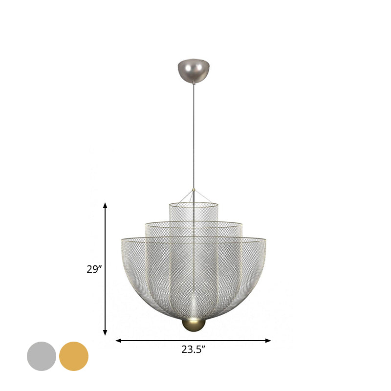 Taavita Wire Mesh Bowl Chandelier Modern Hanging Pendant Light - Lightweight LED Post Pendant Light in Gold/Silver