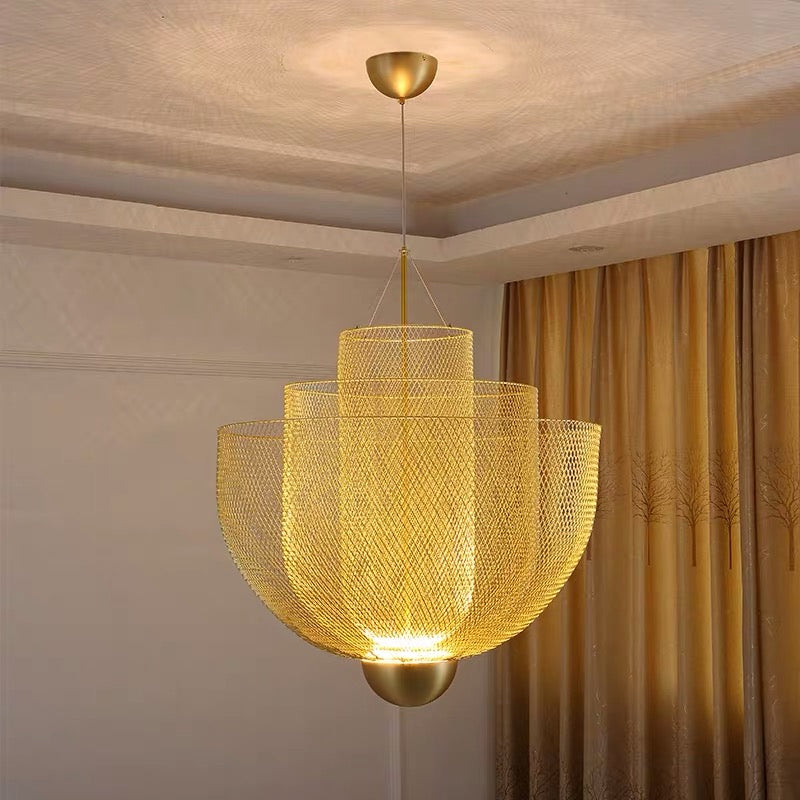 Wire Mesh Bowl Chandelier Light LED Post Modern Hanging Pendant Light in Gold/Silver Silver Clearhalo 'Ceiling Lights' 'Chandeliers' 'Modern Chandeliers' 'Modern' Lighting' 1886125