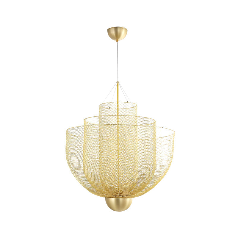 Taavita Wire Mesh Bowl LED Chandelier Light - Post Modern Hanging Pendant Light in Gold/Silver