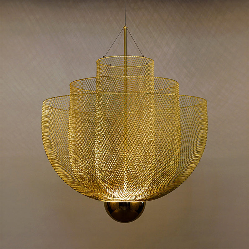 Taavita Wire Mesh Bowl Chandelier Modern Hanging Pendant Light - Lightweight LED Post Pendant Light in Gold/Silver