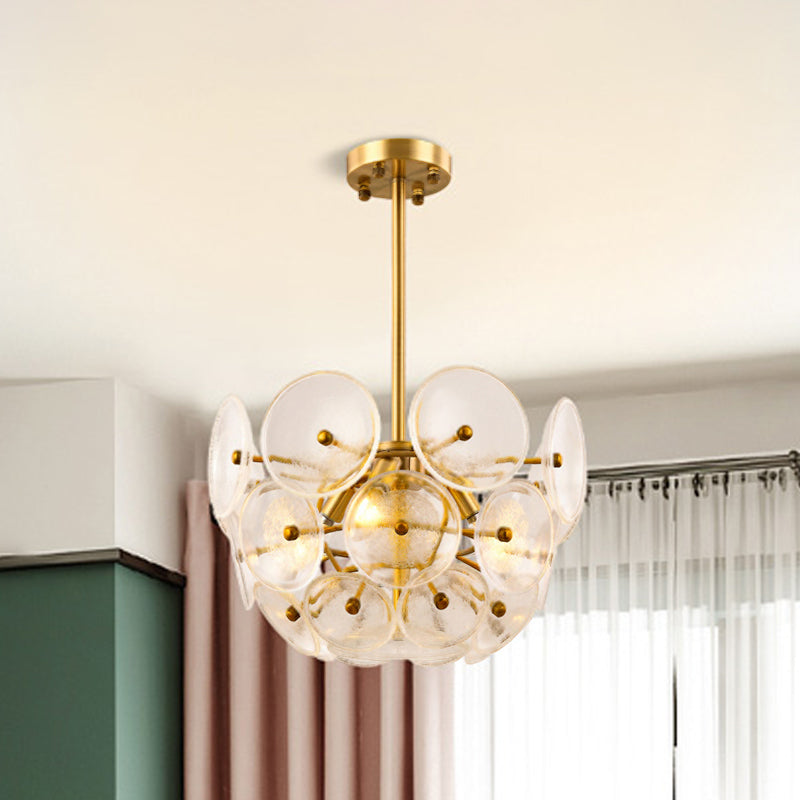 Three-Light Modern Pendant Lamp in Gold Finish with Glass Shade Chandelier Lighting