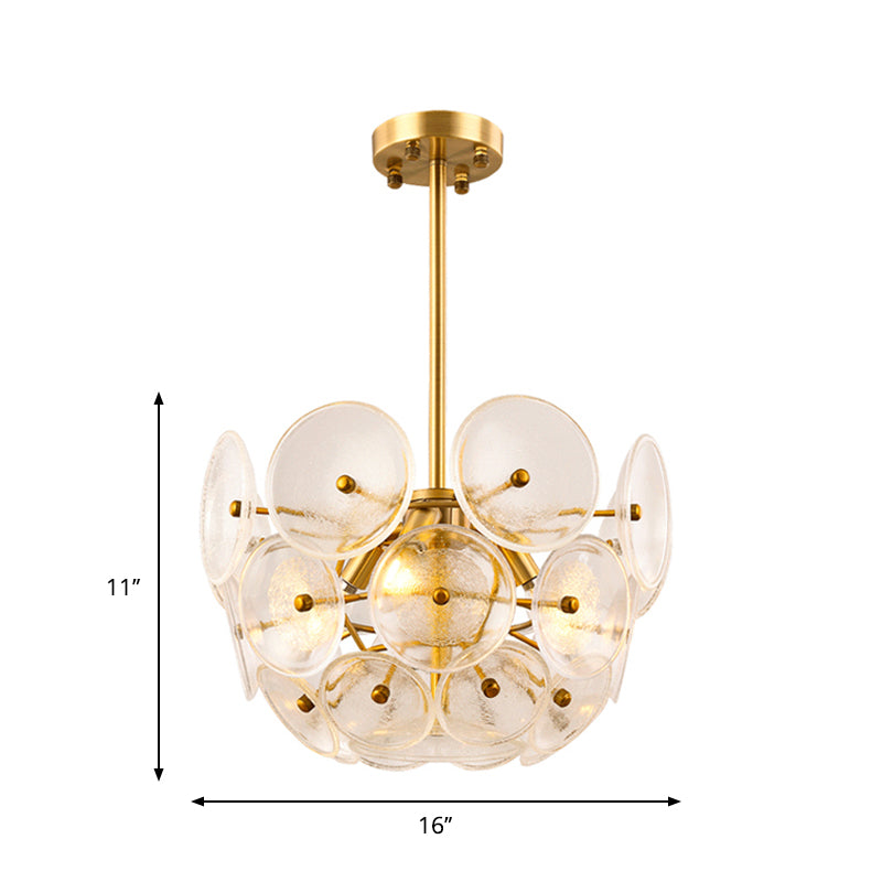 Three-Light Modern Pendant Lamp in Gold Finish with Glass Shade Chandelier Lighting