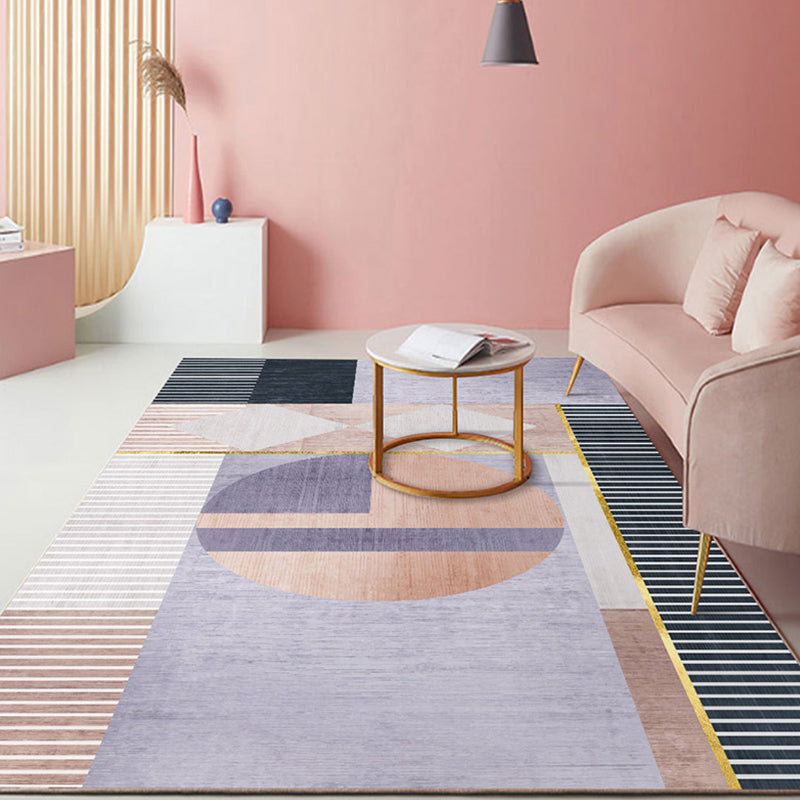 Pastel Color Scandinavian Rug Polypropylene Geometric Shapes and Lines Carpet Non-Slip Backing Rug for Home Pink Clearhalo 'Area Rug' 'Rug' 1898617