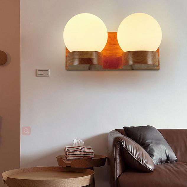 Modern Solid Wood Ball 1/2 Light Wall Lamp