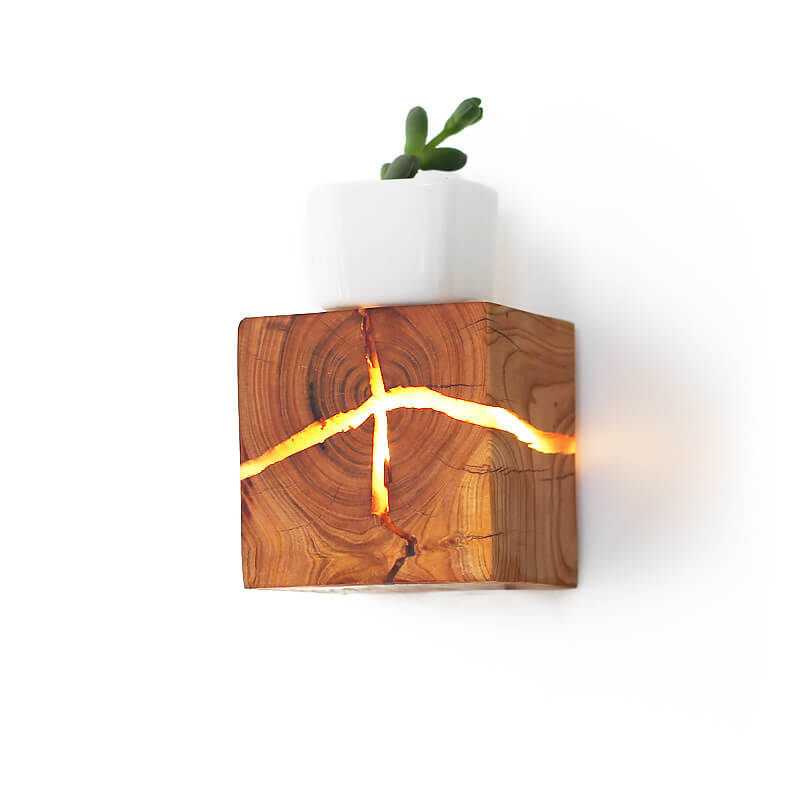 Taavita Square 1-Light Wall Lamp Made of Natural Solid Wood