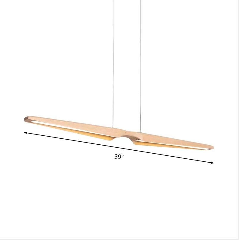 Taavita Modern Linear Wooden Pendant Lighting Single Light LED Hanging Ceiling Light Fixture for Office - 39" Length, Wood Material, 3 Color Temperatures