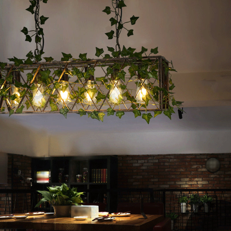 4/6-Bulb Cuboid Plant Island Lamp Factory Black Metal Pendant Light Fixture for Wine Bar Clearhalo 'Ceiling Lights' 'Island Lights' Lighting' 1911248