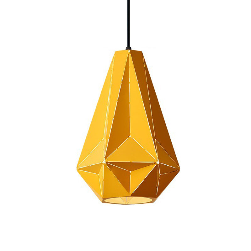 Taavita Origami Diamond Pendant Light Macaron Single Bulb Suspension Pendant Bright in Pink/Yellow/Dark Blue