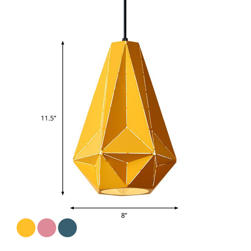 Taavita Origami Diamond Pendant Light Macaron Single Bulb Suspension Pendant Bright in Pink/Yellow/Dark Blue