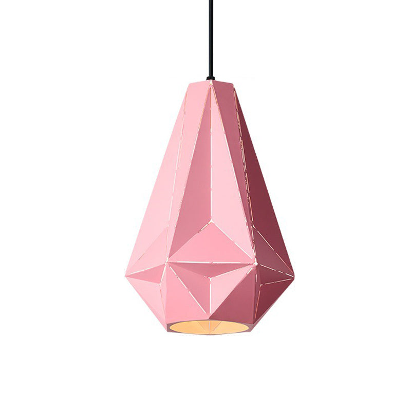 Taavita Origami Diamond Pendant Light Macaron Single Bulb Suspension Pendant Bright in Pink/Yellow/Dark Blue