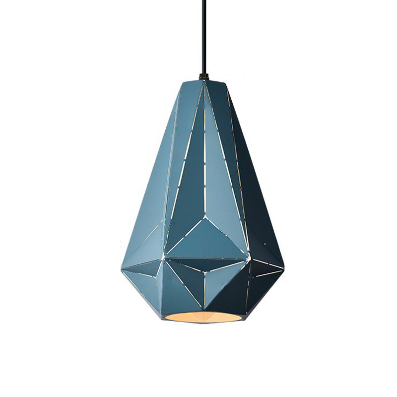 Iron Origami Diamond Pendulum Light Macaron Single-Bulb Suspension Pendant Light in Yellow/Dark Blue/Pink Clearhalo 'Ceiling Lights' 'Pendant Lights' 'Pendants' Lighting' 1911529