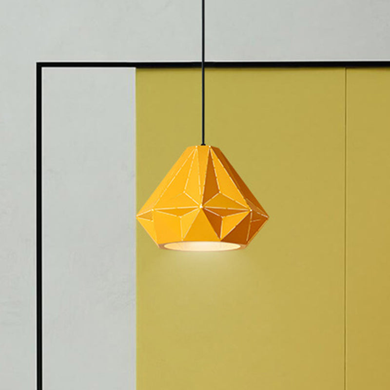 Iron Origami Diamond Pendulum Light Macaron Single-Bulb Suspension Pendant Light in Yellow/Dark Blue/Pink Clearhalo 'Ceiling Lights' 'Pendant Lights' 'Pendants' Lighting' 1911522