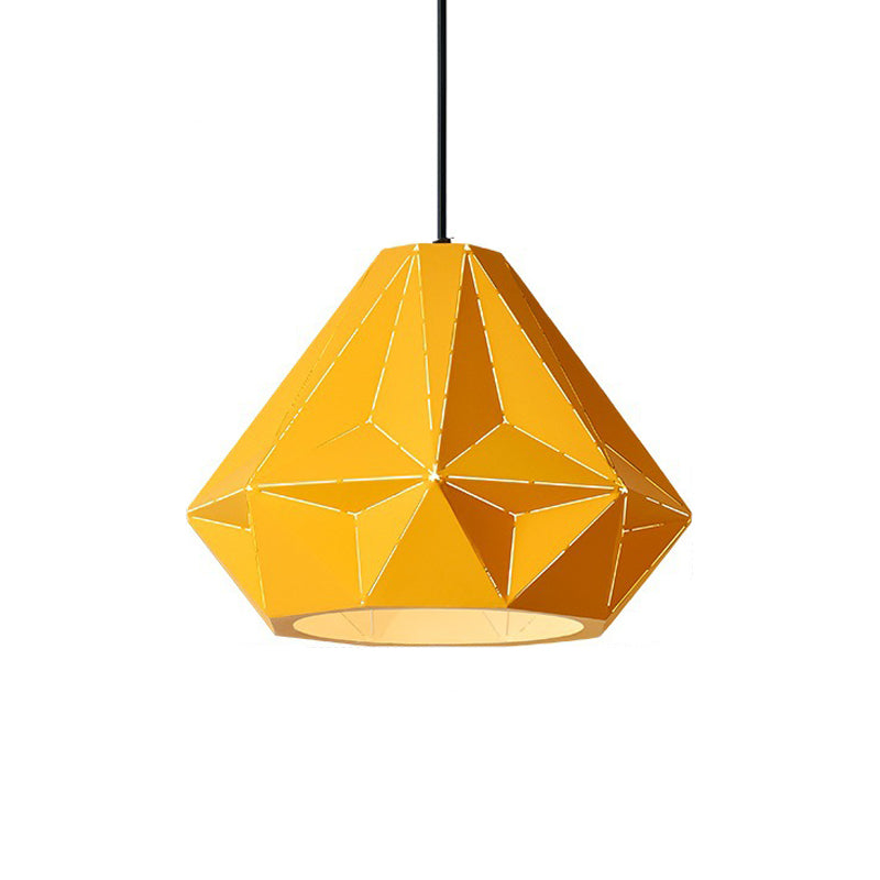 Taavita Origami Diamond Pendant Light Macaron Single Bulb Suspension Pendant Bright in Pink/Yellow/Dark Blue