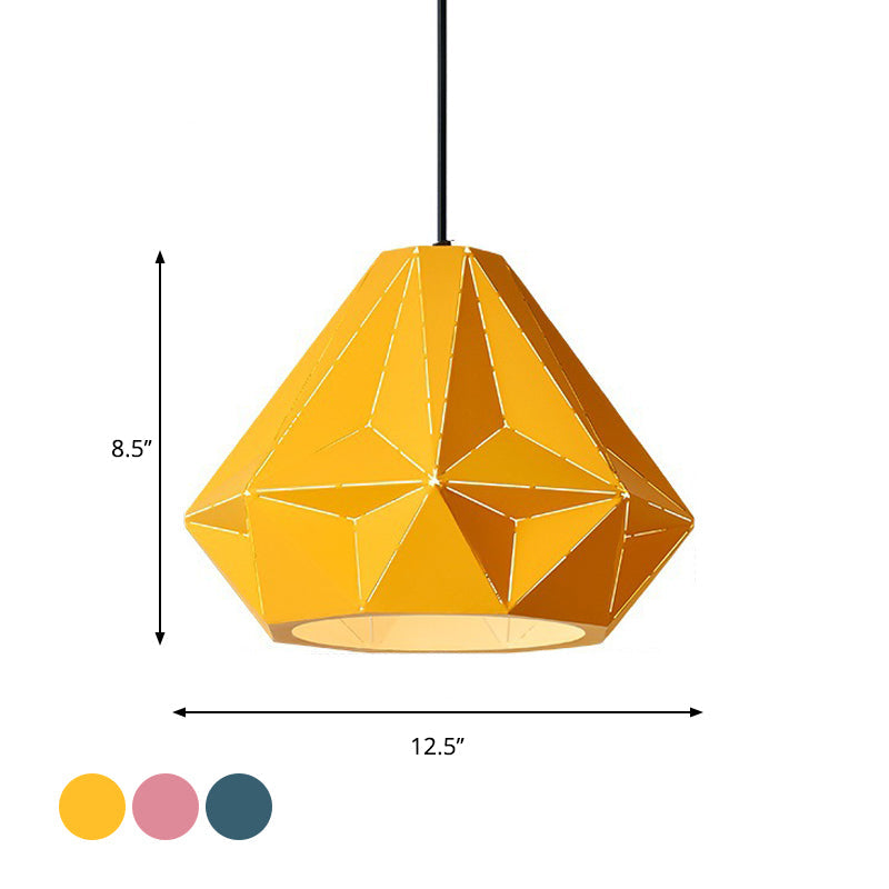 Taavita Origami Diamond Pendant Light Macaron Single Bulb Suspension Pendant Bright in Pink/Yellow/Dark Blue