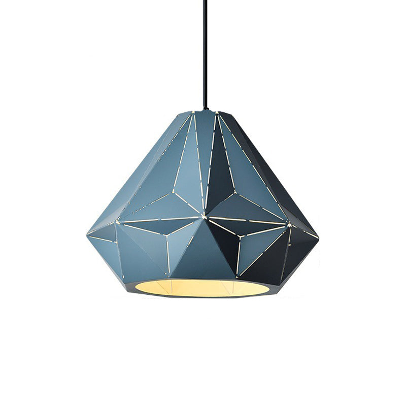 Taavita Origami Diamond Pendant Light Macaron Single Bulb Suspension Pendant Bright in Pink/Yellow/Dark Blue