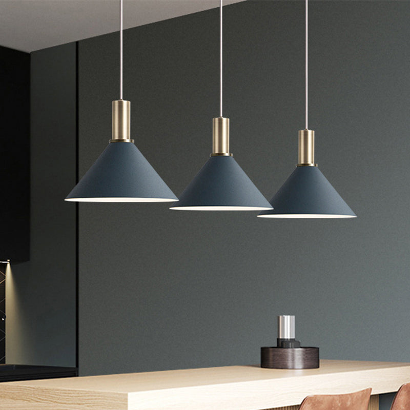 Taavita Dark Blue Cone Hanging Lamp Kit Nordic 3 Light Pendant for Kitchen Bar Multi-Light