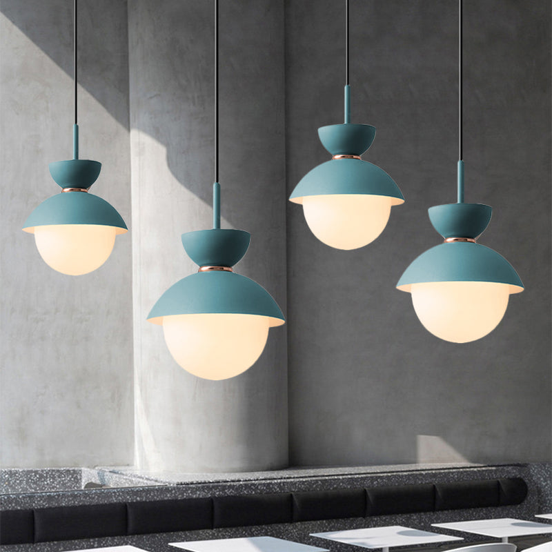 Taavita Hanging Light Fixture Macaron Opal Glass 1 Bulb Blue/Pink/Dark Blue/Grey Pendant Lighting for Restaurant