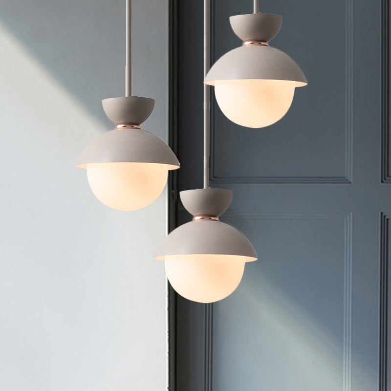 Hourglass Hanging Light Fixture Macaron Opal Glass 1 Bulb Blue/Pink/Grey Pendant Lighting for Restaurant Clearhalo 'Ceiling Lights' 'Pendant Lights' 'Pendants' Lighting' 1911949