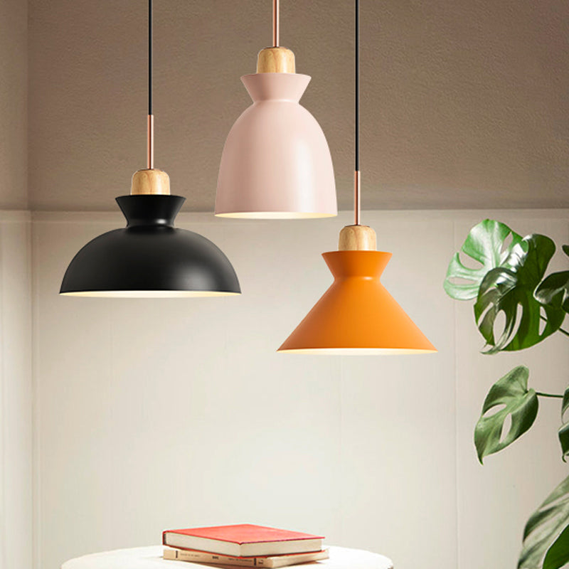 Taavita 1-Light Pendant Lamp Pink/White/Black Cone/Bowl/Bell Hanging Ceiling Light with Iron Shade and Wood Cork – Ideal for Kids' Indoor Space