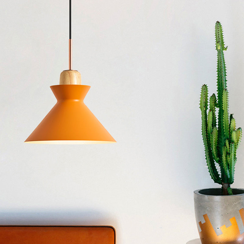 Macaron 1-Light Pendant Lamp Pink/White/Black Cone/Bowl/Bell Hanging Ceiling Light with Iron Shade and Wood Cork Clearhalo 'Ceiling Lights' 'Pendant Lights' 'Pendants' Lighting' 1912023