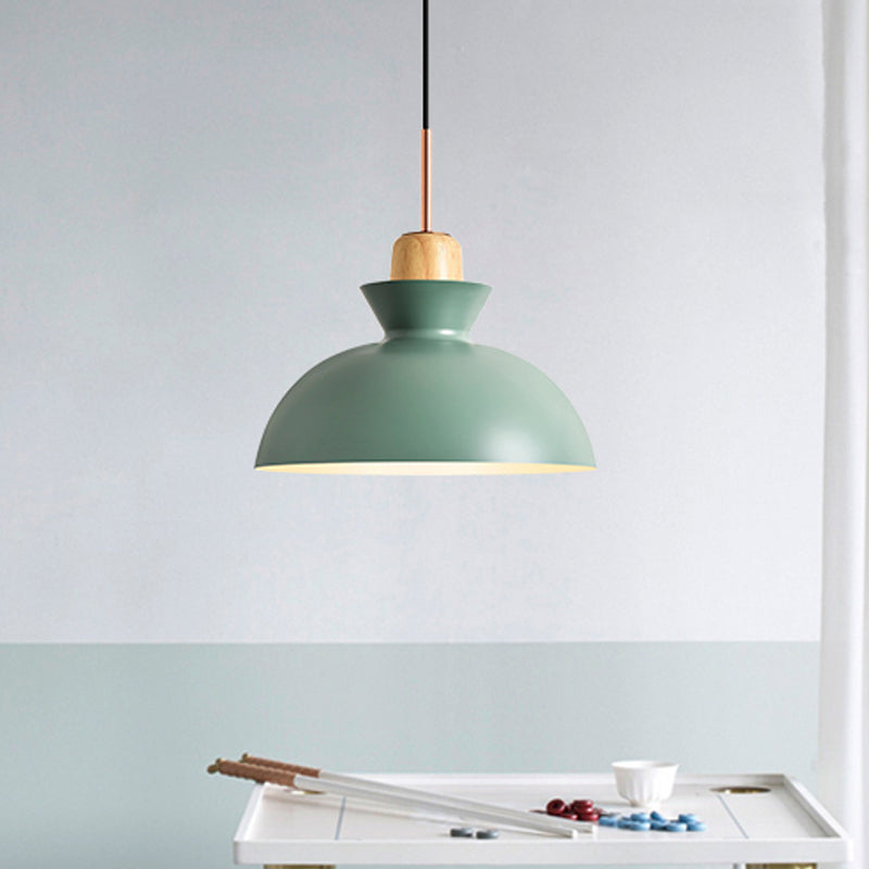 Macaron 1-Light Pendant Lamp Pink/White/Black Cone/Bowl/Bell Hanging Ceiling Light with Iron Shade and Wood Cork Clearhalo 'Ceiling Lights' 'Pendant Lights' 'Pendants' Lighting' 1912003