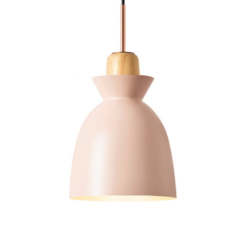 Taavita 1-Light Pendant Lamp Pink/White/Black Cone/Bowl/Bell Hanging Ceiling Light with Iron Shade and Wood Cork – Ideal for Kids' Indoor Space