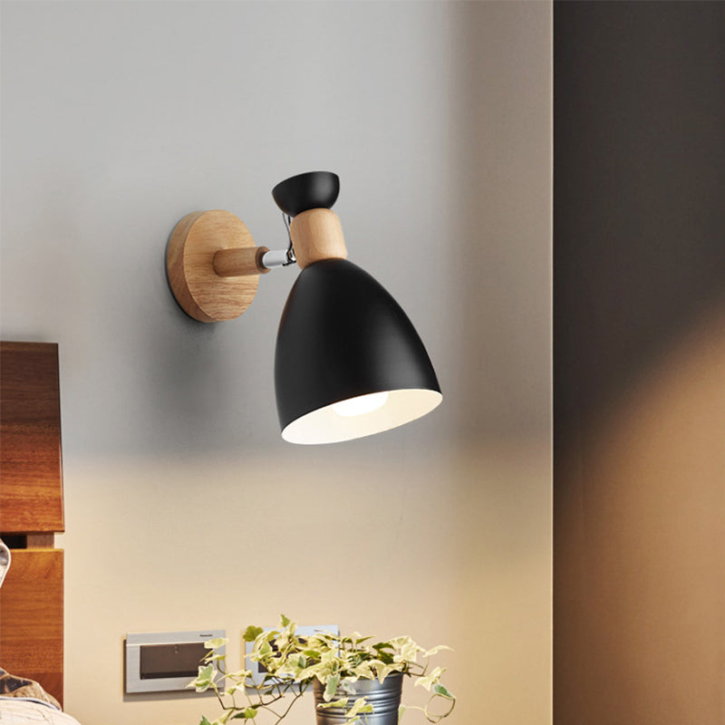 Bear/Bell Rotating Wall Mounted Lamp Macaron Iron 1-Head Bedside Reading Wall Light in White/Pink/Green and Wood Clearhalo 'Wall Lamps & Sconces' 'Wall Lights' Lighting' 1912224