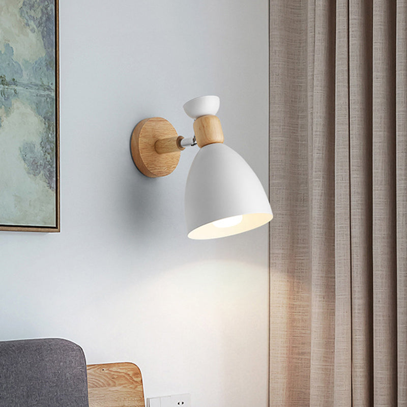 Bear/Bell Rotating Wall Mounted Lamp Macaron Iron 1-Head Bedside Reading Wall Light in White/Pink/Green and Wood Clearhalo 'Wall Lamps & Sconces' 'Wall Lights' Lighting' 1912234