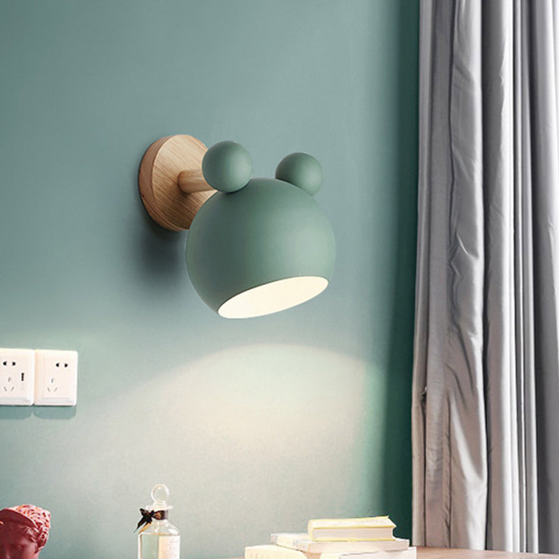 Taavita Rotating Wall Mounted Lamp Macaron Iron 1-Head Bedside Reading Wall Light in White/Pink/Green and Wood, Perfect for Kids, Indoor Use, 110V-240V