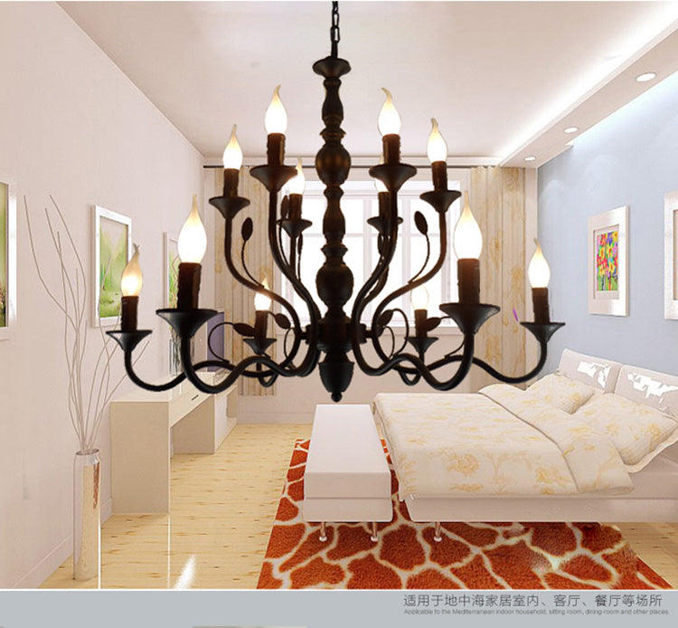 Traditional Curvy Arm Hanging Chandelier 10/12/16 Bulbs Metal Suspension Pendant Lamp in Black for Living Room Clearhalo 'Ceiling Lights' 'Chandeliers' Lighting' options 1913418