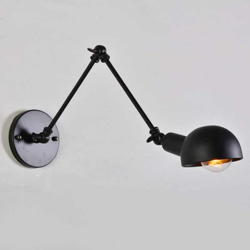 8"+8"/12"+12" W Retro Swing Arm Wall Lamp Single-Bulb Iron Wall Mounted Lighting with Bowl Shade in Black Black 10" Clearhalo 'Art deco wall lights' 'Cast Iron' 'Glass' 'Industrial wall lights' 'Industrial' 'Middle century wall lights' 'Modern' 'Rustic wall lights' 'Tiffany' 'Traditional wall lights' 'Wall Lamps & Sconces' 'Wall Lights' Lighting' 1916854