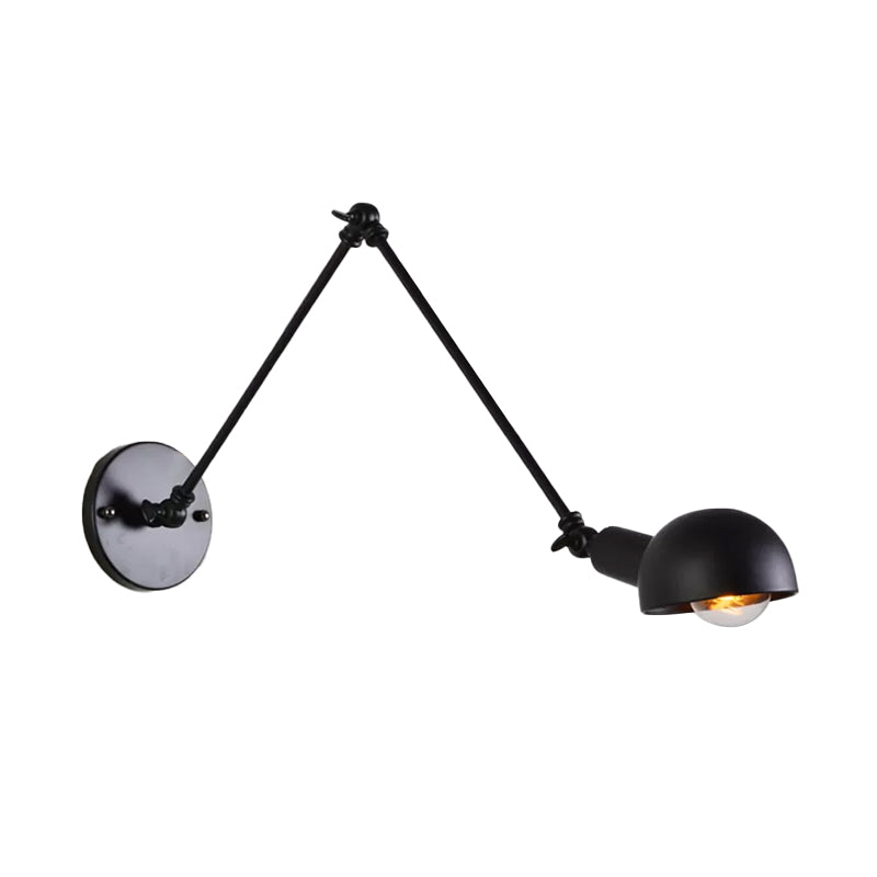 8"+8"/12"+12" W Retro Swing Arm Wall Lamp Single-Bulb Iron Wall Mounted Lighting with Bowl Shade in Black Black 8"+8" Clearhalo 'Art deco wall lights' 'Cast Iron' 'Glass' 'Industrial wall lights' 'Industrial' 'Middle century wall lights' 'Modern' 'Rustic wall lights' 'Tiffany' 'Traditional wall lights' 'Wall Lamps & Sconces' 'Wall Lights' Lighting' 1916857