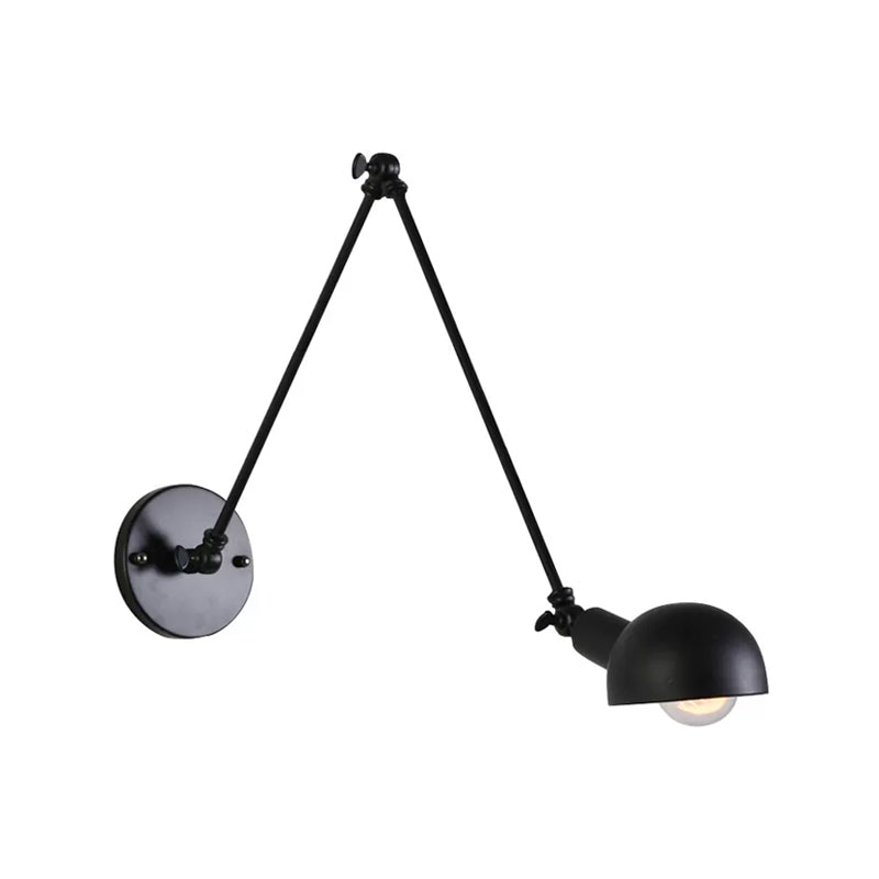 8"+8"/12"+12" W Retro Swing Arm Wall Lamp Single-Bulb Iron Wall Mounted Lighting with Bowl Shade in Black Black 12"+12" Clearhalo 'Art deco wall lights' 'Cast Iron' 'Glass' 'Industrial wall lights' 'Industrial' 'Middle century wall lights' 'Modern' 'Rustic wall lights' 'Tiffany' 'Traditional wall lights' 'Wall Lamps & Sconces' 'Wall Lights' Lighting' 1916862