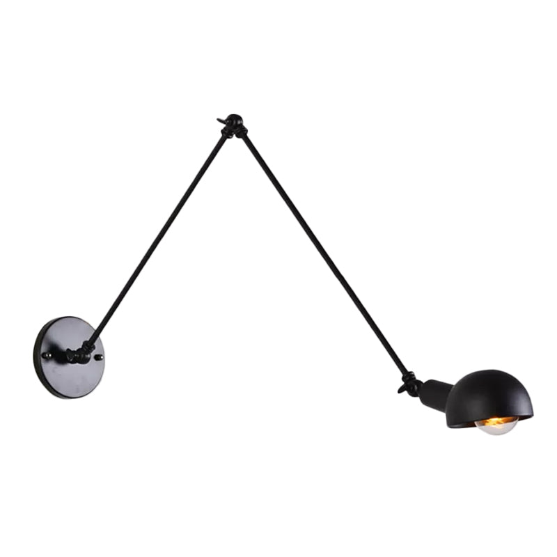 8"+8"/12"+12" W Retro Swing Arm Wall Lamp Single-Bulb Iron Wall Mounted Lighting with Bowl Shade in Black Black 16"+16" Clearhalo 'Art deco wall lights' 'Cast Iron' 'Glass' 'Industrial wall lights' 'Industrial' 'Middle century wall lights' 'Modern' 'Rustic wall lights' 'Tiffany' 'Traditional wall lights' 'Wall Lamps & Sconces' 'Wall Lights' Lighting' 1916864