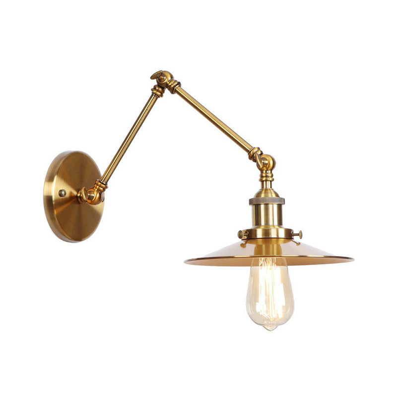 Iron Brass Task Wall Lighting Scalloped/Horn/Cone Single 6"/8" Wide Antique Wall Mounted Lamp with Swing Arm Brass 8" B Clearhalo 'Art deco wall lights' 'Cast Iron' 'Glass' 'Industrial wall lights' 'Industrial' 'Middle century wall lights' 'Modern' 'Rustic wall lights' 'Tiffany' 'Traditional wall lights' 'Wall Lamps & Sconces' 'Wall Lights' Lighting' 1918423