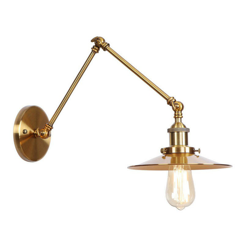 Iron Brass Task Wall Lighting Scalloped/Horn/Cone Single 6"/8" Wide Antique Wall Mounted Lamp with Swing Arm Brass 6" C Clearhalo 'Art deco wall lights' 'Cast Iron' 'Glass' 'Industrial wall lights' 'Industrial' 'Middle century wall lights' 'Modern' 'Rustic wall lights' 'Tiffany' 'Traditional wall lights' 'Wall Lamps & Sconces' 'Wall Lights' Lighting' 1918425