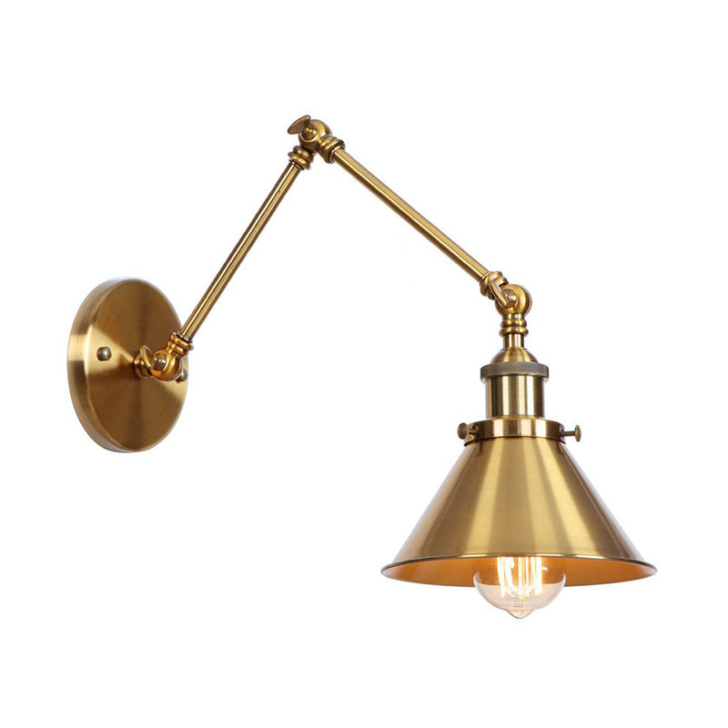 Iron Brass Task Wall Lighting Scalloped/Horn/Cone Single 6"/8" Wide Antique Wall Mounted Lamp with Swing Arm Brass 6" D Clearhalo 'Art deco wall lights' 'Cast Iron' 'Glass' 'Industrial wall lights' 'Industrial' 'Middle century wall lights' 'Modern' 'Rustic wall lights' 'Tiffany' 'Traditional wall lights' 'Wall Lamps & Sconces' 'Wall Lights' Lighting' 1918429