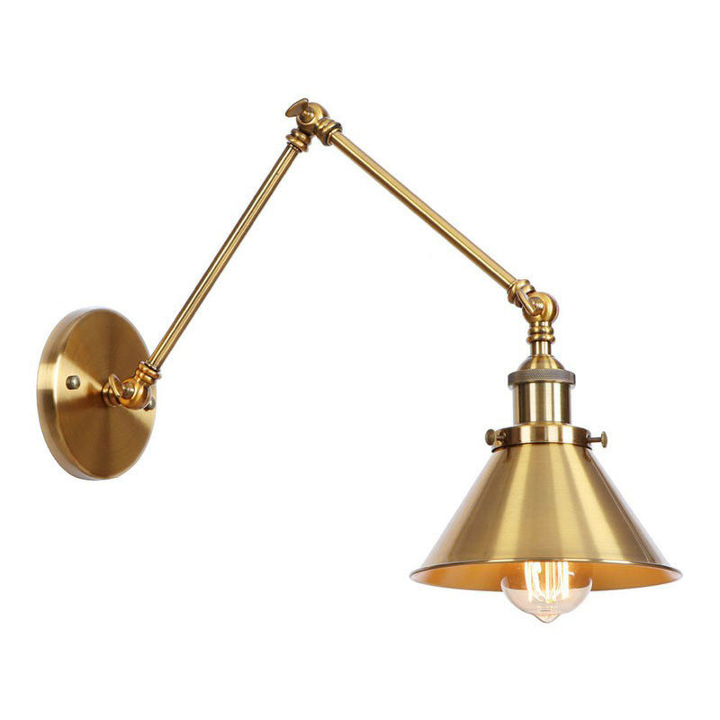 Iron Brass Task Wall Lighting Scalloped/Horn/Cone Single 6"/8" Wide Antique Wall Mounted Lamp with Swing Arm Brass 6" A Clearhalo 'Art deco wall lights' 'Cast Iron' 'Glass' 'Industrial wall lights' 'Industrial' 'Middle century wall lights' 'Modern' 'Rustic wall lights' 'Tiffany' 'Traditional wall lights' 'Wall Lamps & Sconces' 'Wall Lights' Lighting' 1918417