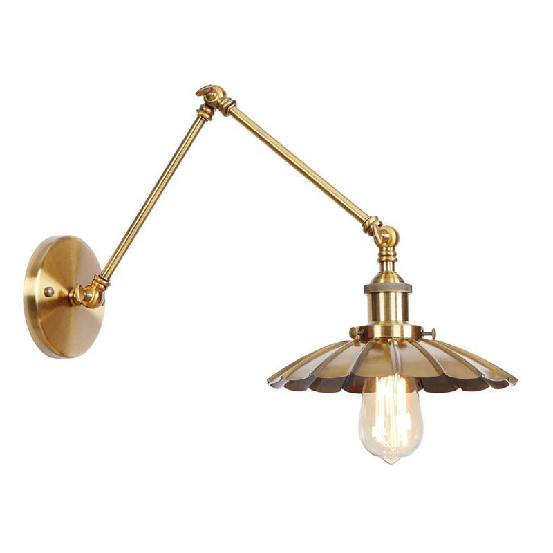 Iron Brass Task Wall Lighting Scalloped/Horn/Cone Single 6"/8" Wide Antique Wall Mounted Lamp with Swing Arm Brass 8" C Clearhalo 'Art deco wall lights' 'Cast Iron' 'Glass' 'Industrial wall lights' 'Industrial' 'Middle century wall lights' 'Modern' 'Rustic wall lights' 'Tiffany' 'Traditional wall lights' 'Wall Lamps & Sconces' 'Wall Lights' Lighting' 1918427