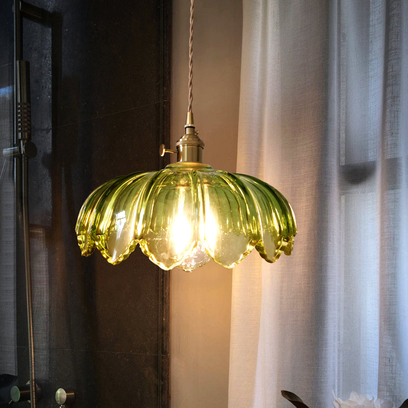 Taavita Glass Shoe Shadow Pendant Retro 1 Bulb Open Kitchen Hanging Light in Brass - Industrial Style, Round Canopy, 59" Chain/Cable, E26/E27 Bulb Base, 220V-240V/110V-120V