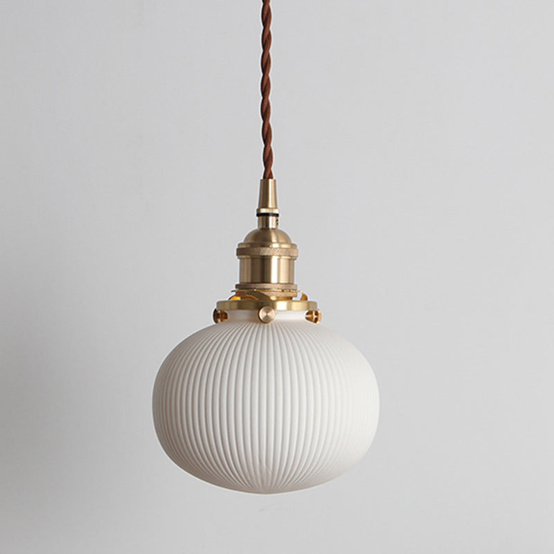 Pendant Drop with Rippenkapsel/Ellipse made of Bulb Ceramic for Ceiling Lights in White and Brass