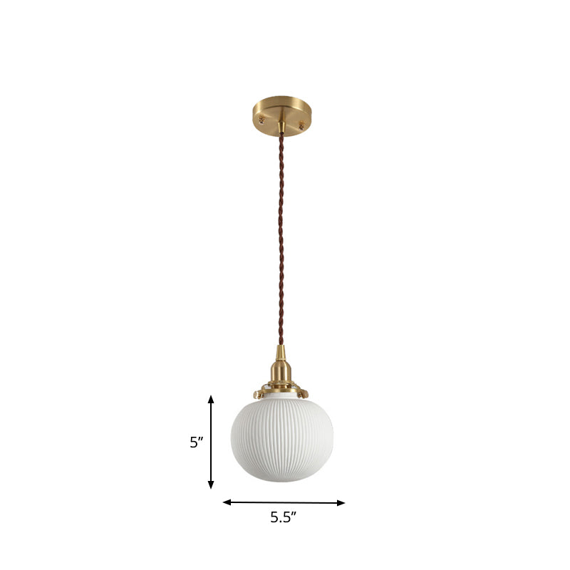 Pendant Drop with Rippenkapsel/Ellipse made of Bulb Ceramic for Ceiling Lights in White and Brass